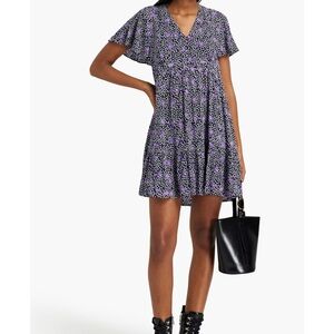 Maje Gathered Floral Print Crepe Mini Dress